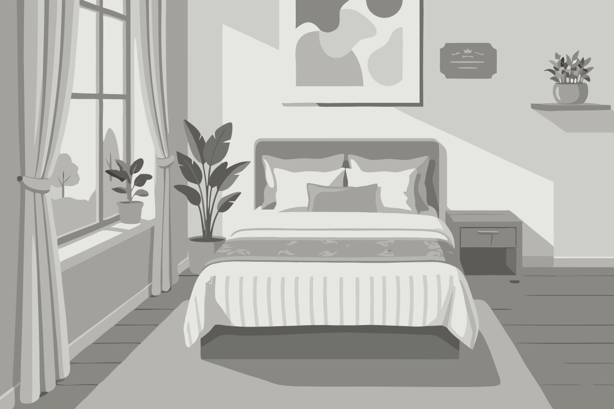 Zimmer mit Queensize-Bett und Gartenblick